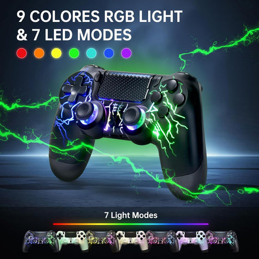 Wireless Controller for PS4 & PC - White Lightning Pattern RGB Illumination, Hall Effect Joystick, Dual Vibration, 6 - Axis Gyro, Touch Pad - Ideal for Gaming Enthusiasts