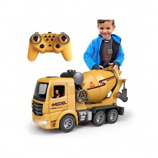 [Children's Day Gift]Grab It Now 1:16 RC Cement Mixer Truck Toy With Lights & Sounds, Rechargeable Battery, 11-Channel Remote Control, Educational Construction Vehicle For Kids/Cyber Truck/Toys For Boys/Construction/Toys For Kids