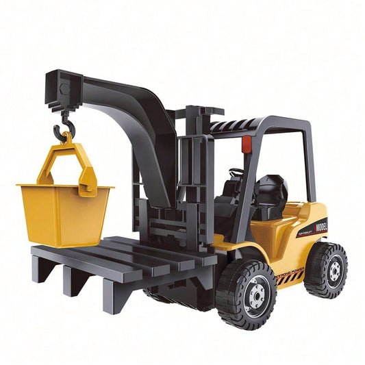 2-In-1 RC Forklift & Crane Truck – 11CH 2.4G Remote Control Construction Vehicle With Manual Lifting Hook & Pallet Accessories, Perfect Christmas & Year-End Gift For Kids