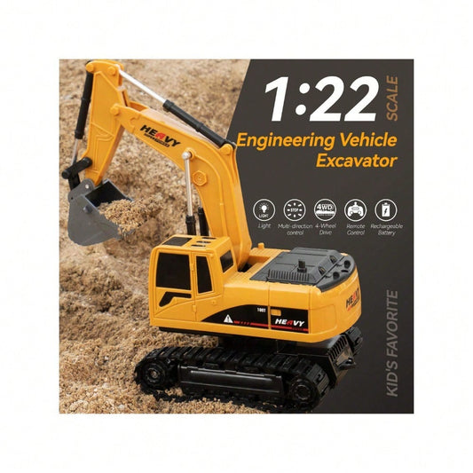 1:22 Scale RC Excavator Toy Truck – 4WD Rechargeable Remote-Control Construction Vehicle With Flexible Arm & Realistic Lights, Perfect Holiday & Year-End Gift For Kids