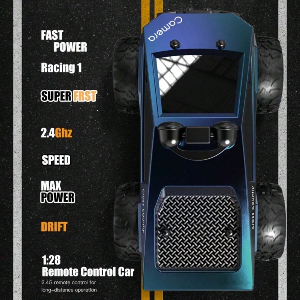 1:28 Scale RC Car with HD Camera – High-Speed Remote Control Racing Car with LED Lights, Off-Road Drift Buggy, Perfect  for Kids Holiday Gift