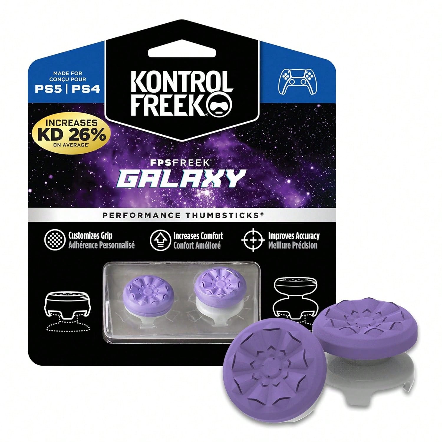 FPS Freek Galaxy Purple for PlayStation 4 (PS4) and PlayStation 5 (PS5) | Performance Thumbsticks | 1 High-Rise, 1 Mid-Rise | Purple