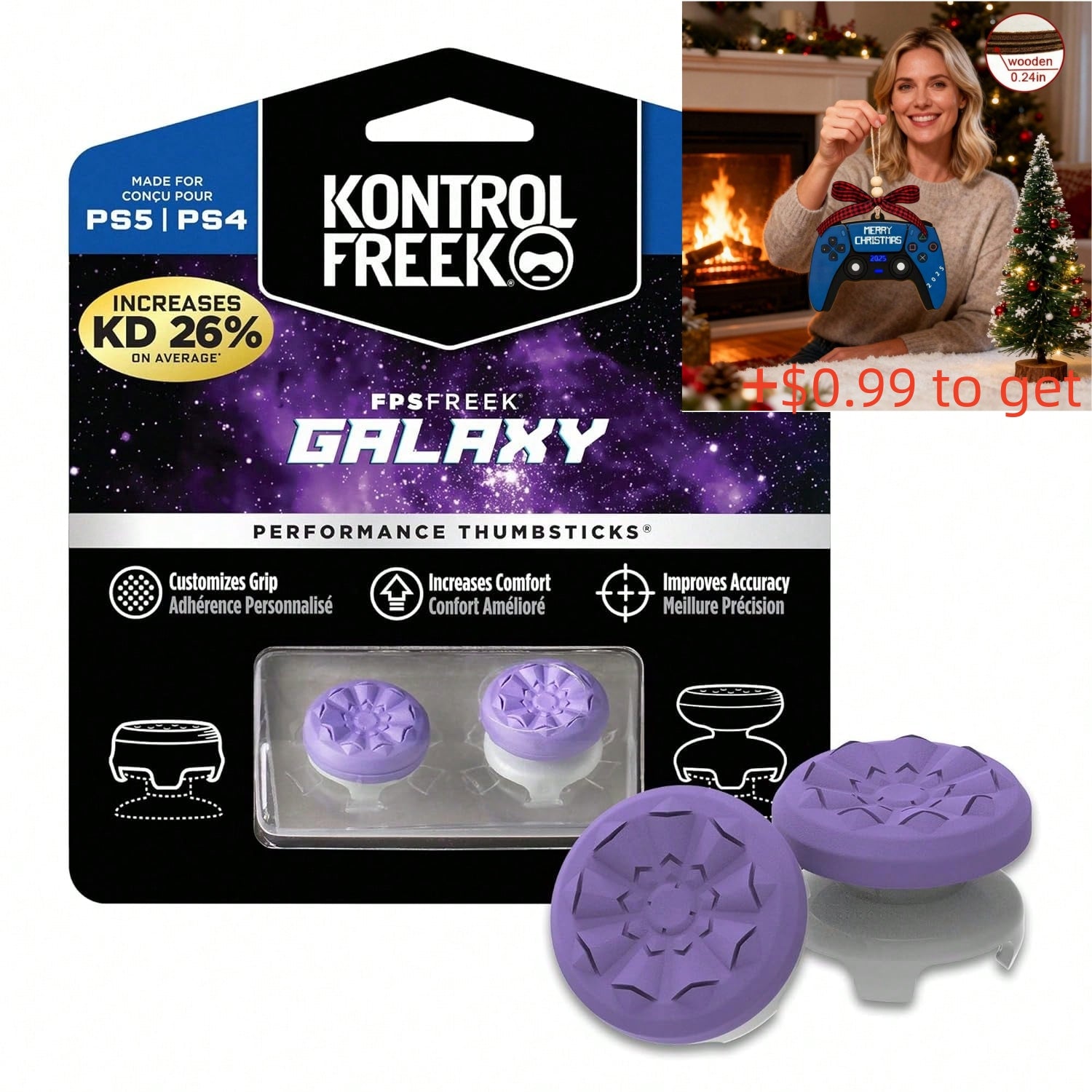 FPS Freek Galaxy Purple for PlayStation 4 (PS4) and PlayStation 5 (PS5) | Performance Thumbsticks | 1 High-Rise, 1 Mid-Rise | Purple