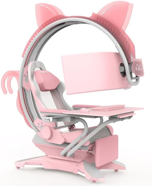 Pink Computer Workstation, Girl's Seat Gaming Cockpit, All-in-One E-Sports Space Capsule Computer Chair/Gaming Chair, Gift for Girls