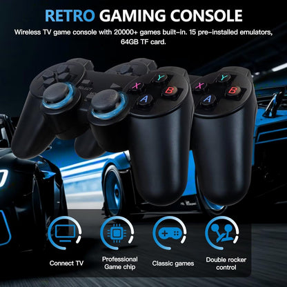 Wireless TV Game Stick Built-in 20000+ Games, 64GB TF Card, 2.4GHz Wireless Gamepad with 15 Emulators Retro Video Games Gifts for Retro Gaming Lovers