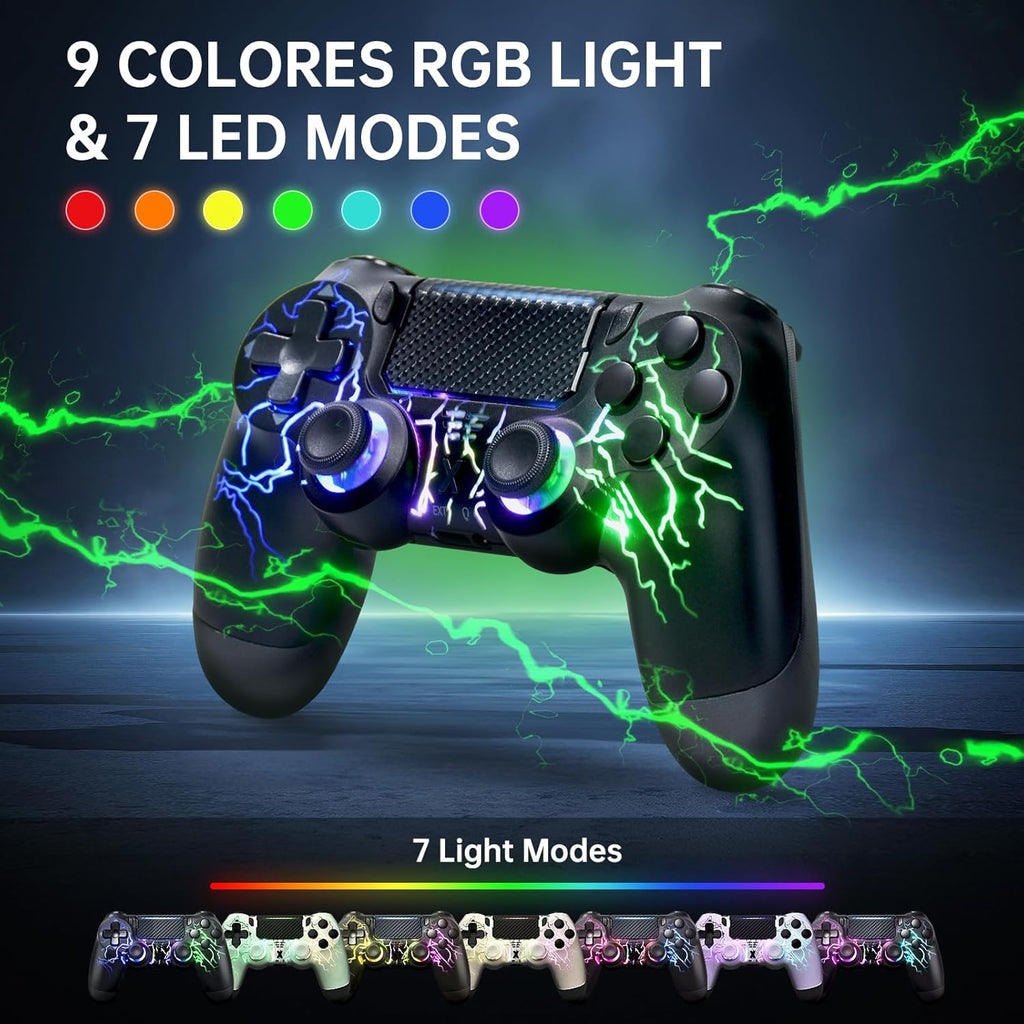 Wireless Controller for PS4 & PC - White Lightning Pattern RGB Illumination, Hall Effect Joystick, Dual Vibration, 6 - Axis Gyro, Touch Pad - Ideal for Gaming Enthusiasts