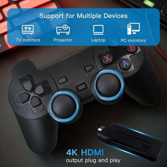 Wireless TV Game Stick Built-in 20000+ Games, 64GB TF Card, 2.4GHz Wireless Gamepad with 15 Emulators Retro Video Games Gifts for Retro Gaming Lovers