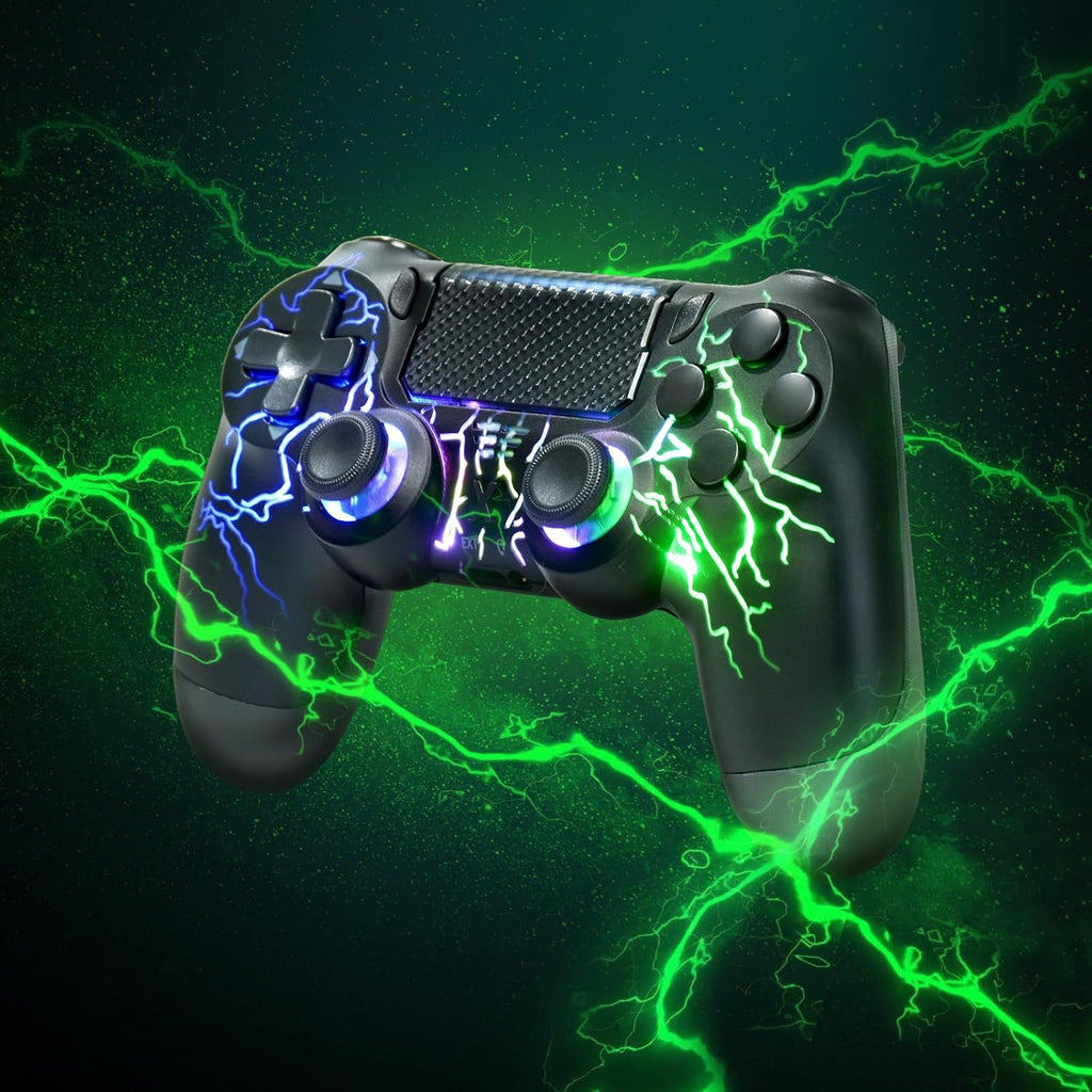 Wireless Controller for PS4 & PC - White Lightning Pattern RGB Illumination, Hall Effect Joystick, Dual Vibration, 6 - Axis Gyro, Touch Pad - Ideal for Gaming Enthusiasts