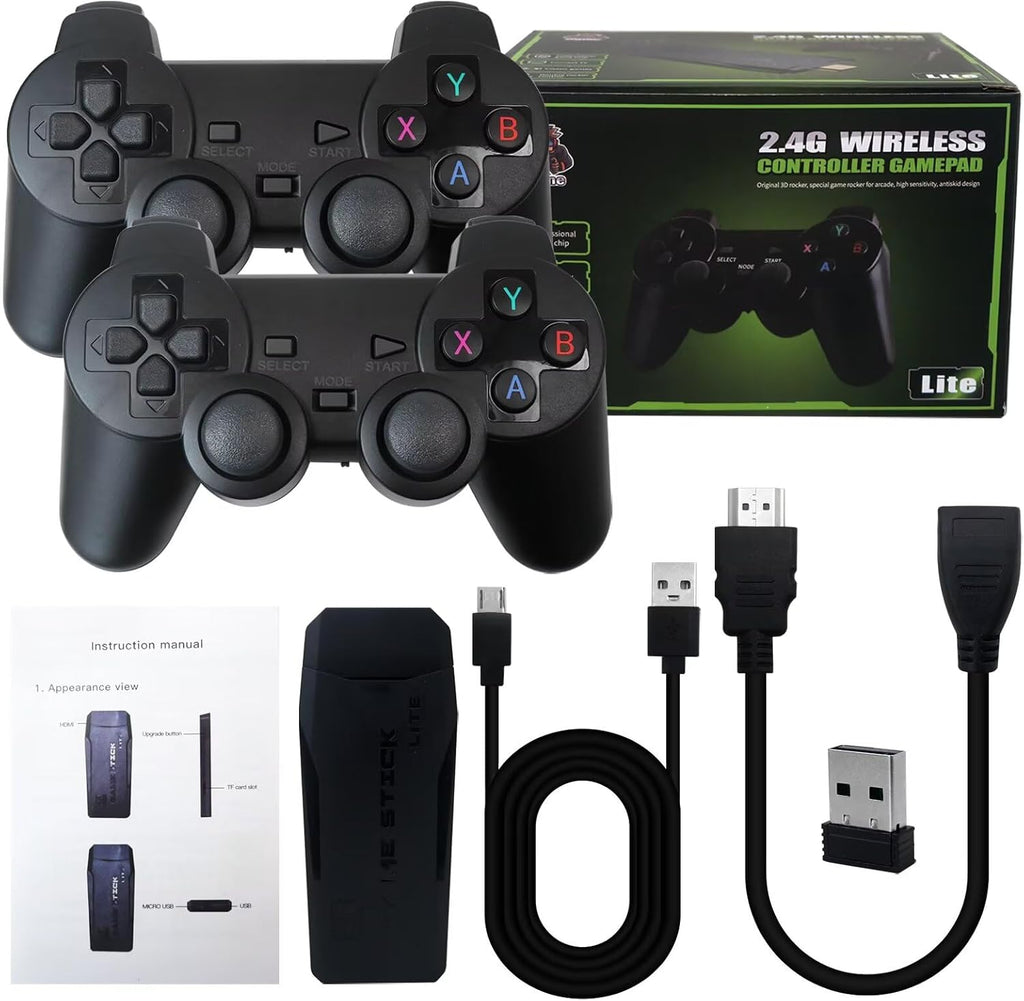 Wireless TV Game Stick Built-in 20000+ Games, 64GB TF Card, 2.4GHz Wireless Gamepad with 15 Emulators Retro Video Games Gifts for Retro Gaming Lovers