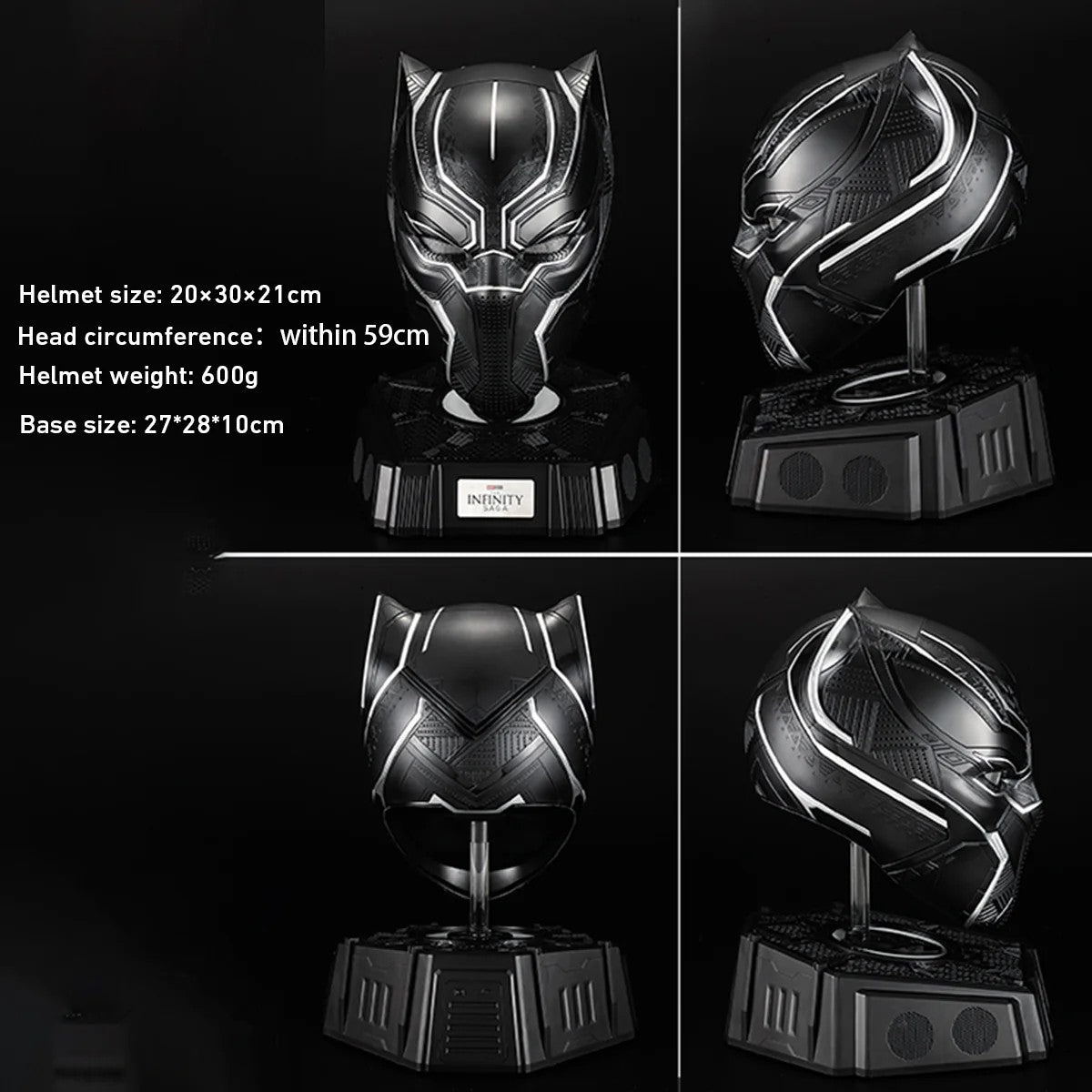 Black Panther Wearable Helmet & Display Set – 1:1 Scale, Includes Bluetooth Speaker Base with Touch-Controlled Eyes