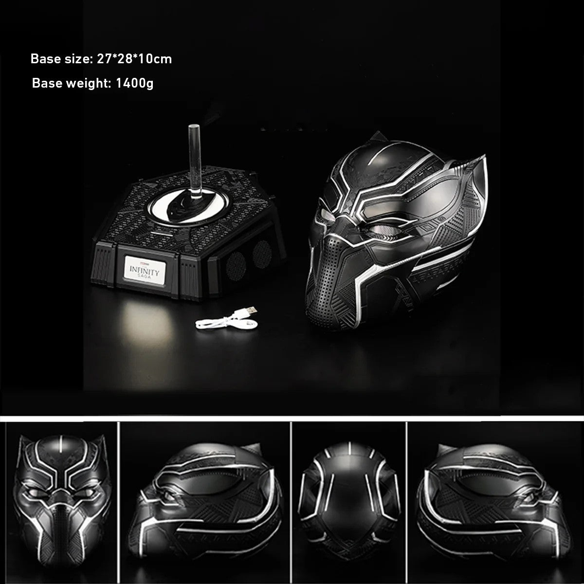 Black Panther Wearable Helmet & Display Set – 1:1 Scale, Includes Bluetooth Speaker Base with Touch-Controlled Eyes