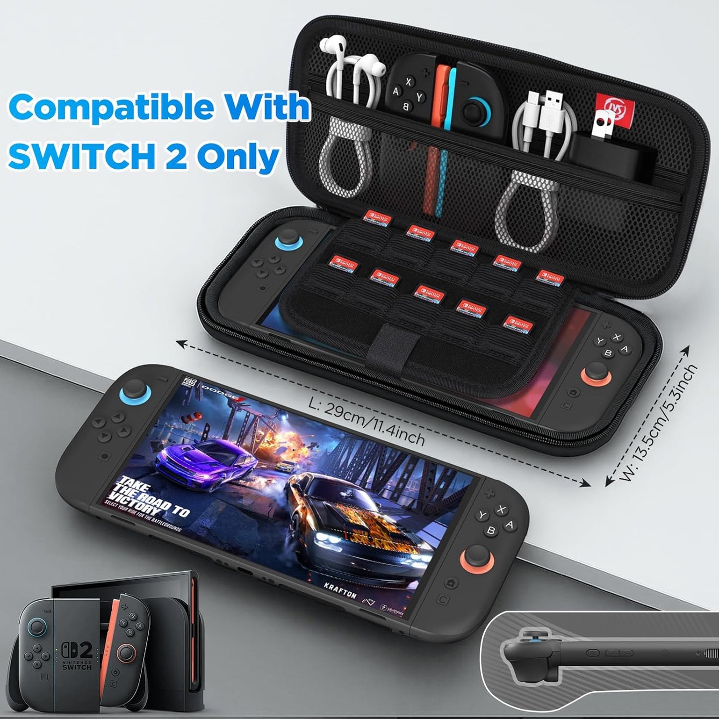Anpress 15-in-1 Switch 2 Accessories Bundle Gift Kit for NS Switch 2 With Carrying Case, Protective Case, PlayStand, 2 Steering Wheels, Joycons Charging Dock, Screen Protector, 2 Joycons Grip,TPU Case