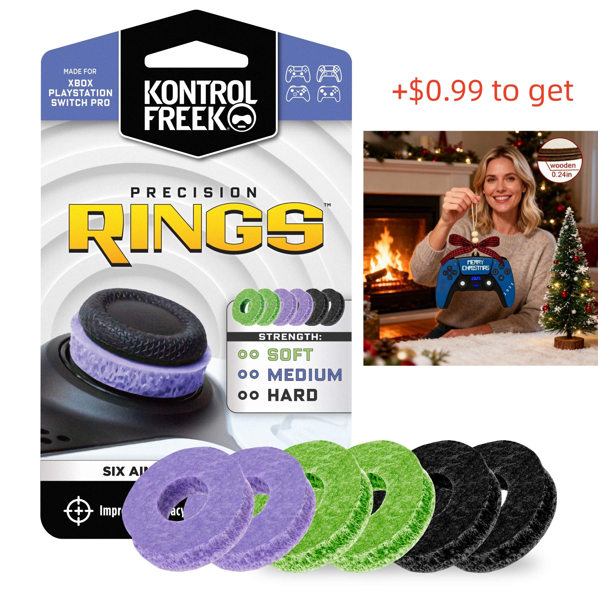 Precision Rings | Aim Assist Motion Control for PS4, PS5, Xbox One, XBX, Switch Pro & Scuf Controller (Black/Purple/Green)