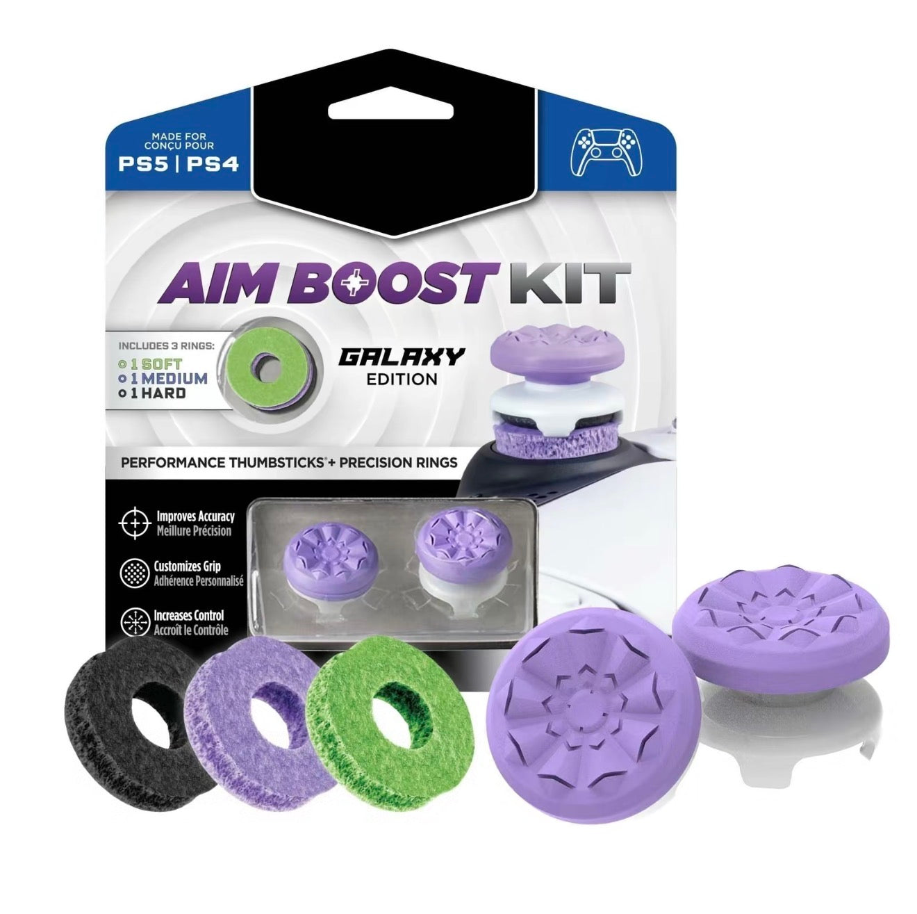 FPS Freek Galaxy Purple for PlayStation 4 (PS4) and PlayStation 5 (PS5) | Performance Thumbsticks | 1 High-Rise, 1 Mid-Rise | Purple