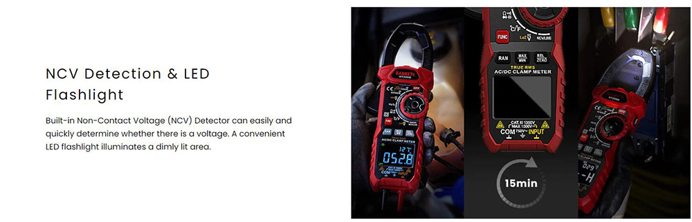 KAIWEETS HT208D INRUSH Clamp Meter, 1000 Amp AC/DC Current, 1000V AC/DC Voltage, NCV sensor, GFCI electrical outlets tester, Null Wire and Live Wire Testing