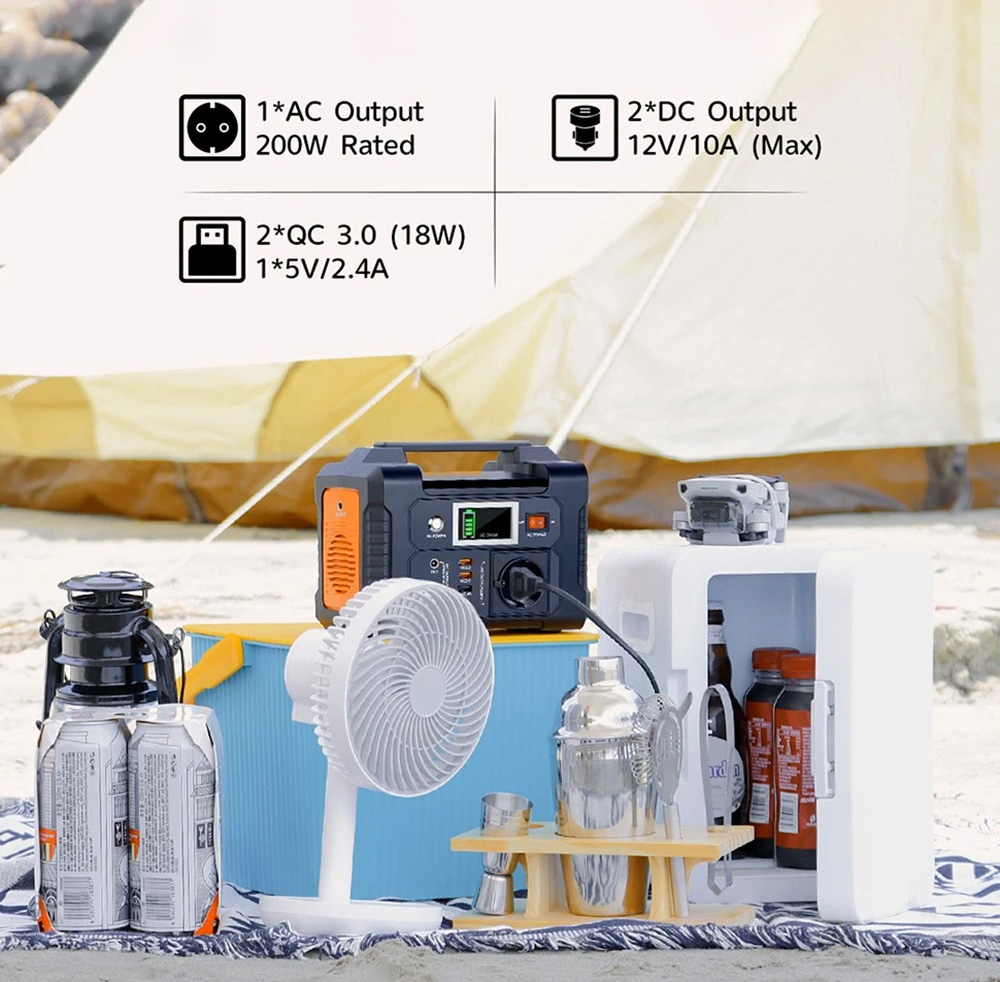 FlashFish E200 200W Portable Power Station 151Wh Lithium Battery 1x Pure Sine Wave AC220V Output for RV Camping Van