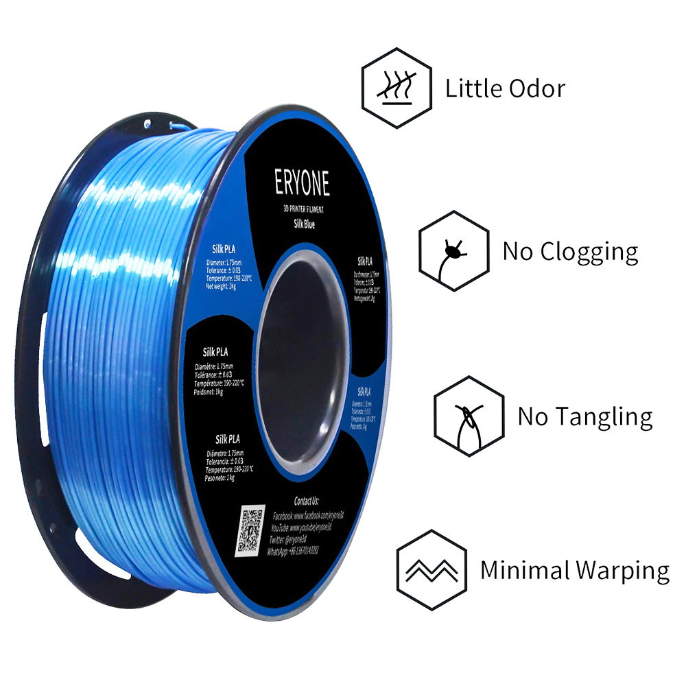 ERYONE Silk PLA Filament for 3D Printer 1.75mm Tolerance 0.03mm 1kg (2.2LBS)/Spool - Blue
