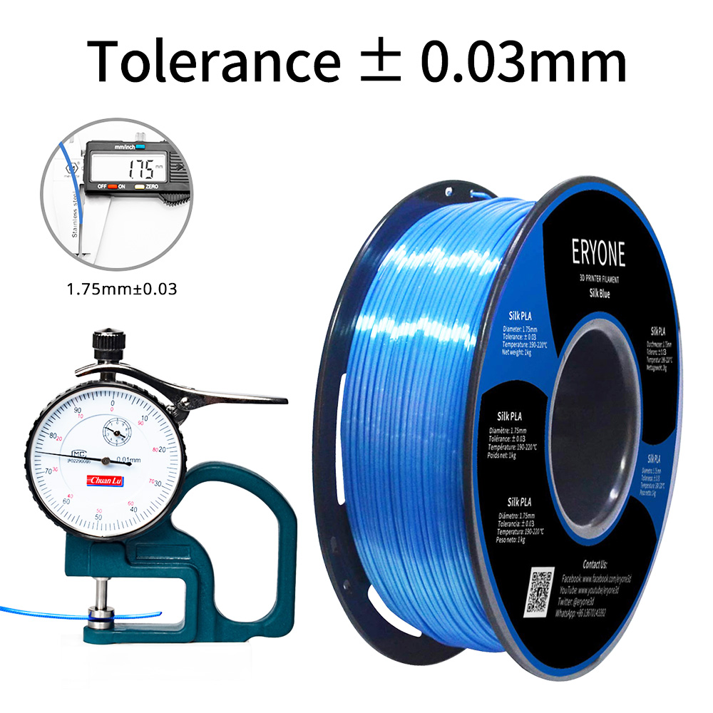 ERYONE Silk PLA Filament for 3D Printer 1.75mm Tolerance 0.03mm 1kg (2.2LBS)/Spool - Blue