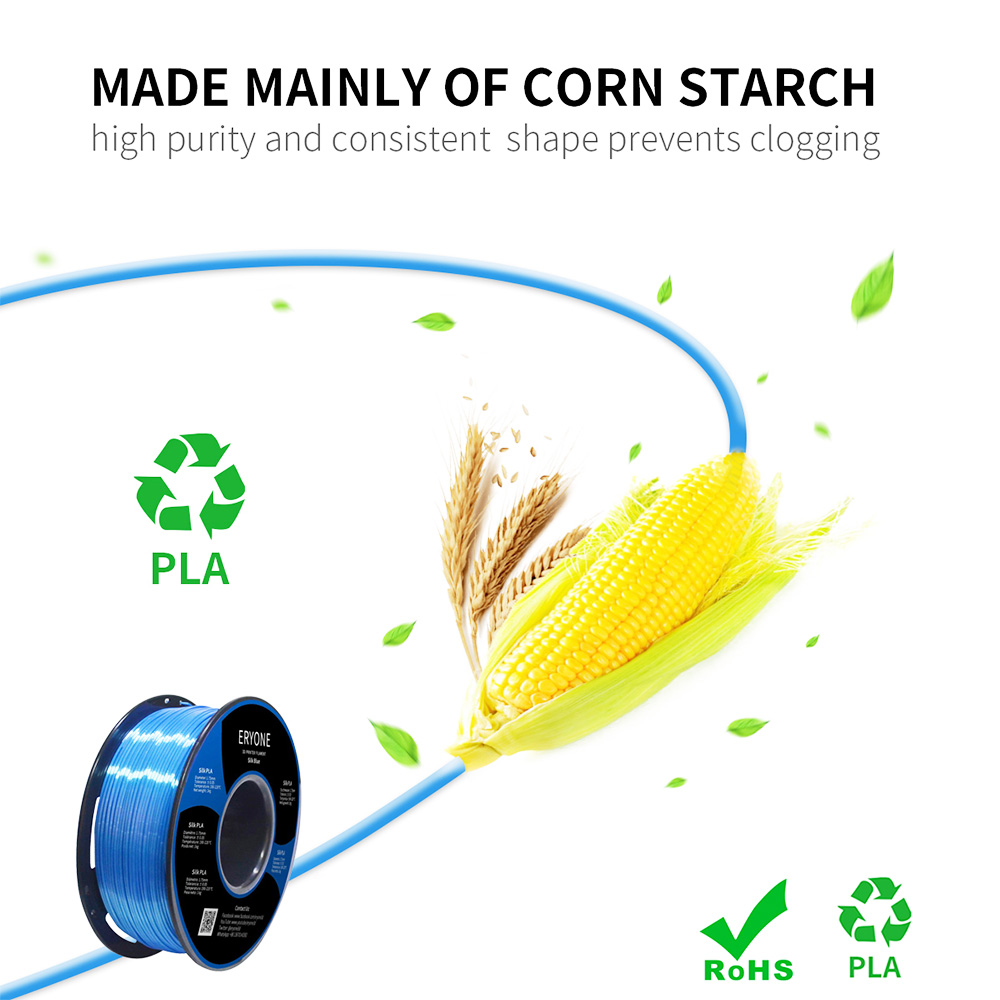 ERYONE Silk PLA Filament for 3D Printer 1.75mm Tolerance 0.03mm 1kg (2.2LBS)/Spool - Blue