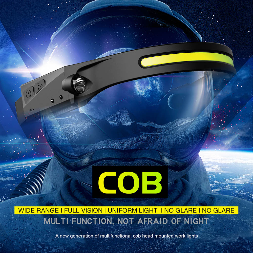 Bright LED Headlamp 270 Dgree Wide Beam & Spotlight, 4 Sensor Modes for Outdoor Cycling, Camping, Hiking - Black