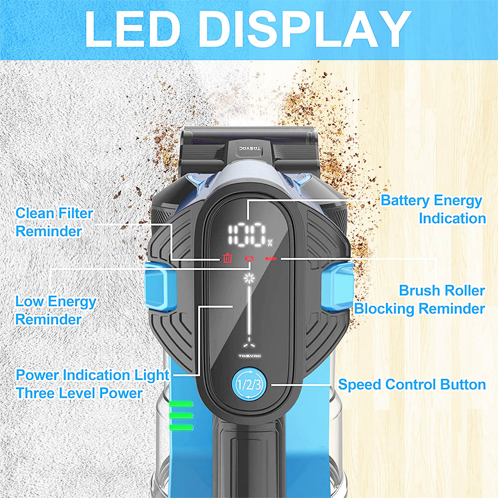 TASVAC S8 Cordless Vacuum Cleaner 23KPa Strong Suction with Washable HEPA Filter Suitable for Family Cars Pet Hair Carpe