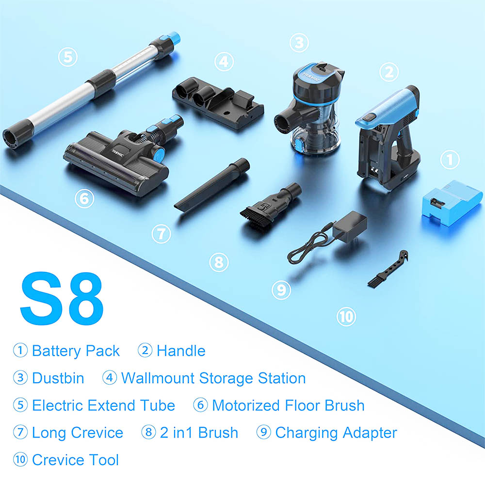 TASVAC S8 Cordless Vacuum Cleaner 23KPa Strong Suction with Washable HEPA Filter Suitable for Family Cars Pet Hair Carpe