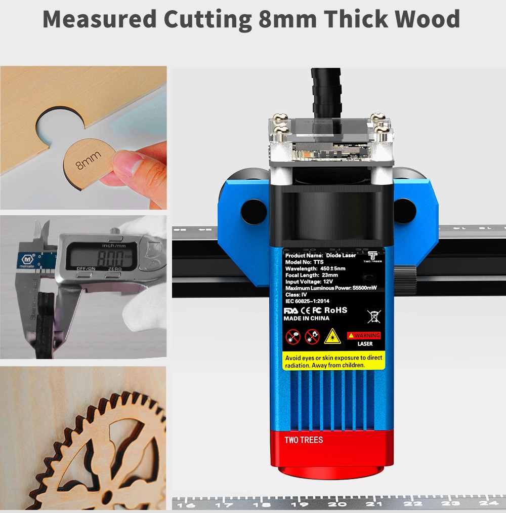 TWO TREES TTS-55 Pro 5.5W Laser Engraver, LD+FAC+C-Lens, 32-bit Mainboard, 0.08*0.08mm Compressed Spot, 0.1mm Precision, 30,000mm/min Engraving Speed, 300*300mm - EU Plug