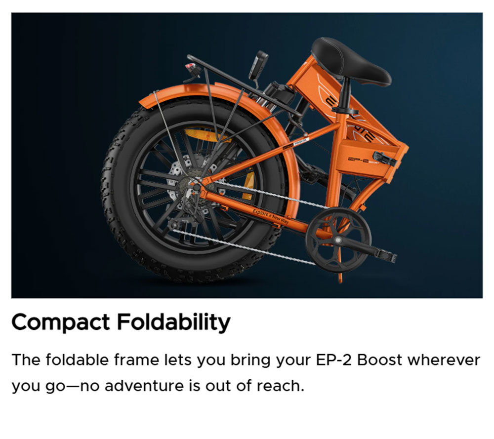 ENGWE EP-2 Boost Folding Electric Bike, 250W Motor, 48V 13Ah Battery, 20*4.0 inch Fat Tires, 25km/h Max Speed, 120km Range, Front & Rear Mechanical Disc Brake, Torque Sensor, Front Suspension, Shimano 7-speed - Grey
