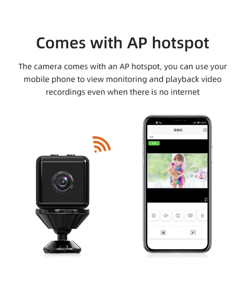 Mini Wireless Camera Real 1080P Wifi Camera Home Nanny Tiny Cam Baby with Night Vision Motion Cell Phone App Detection - Black