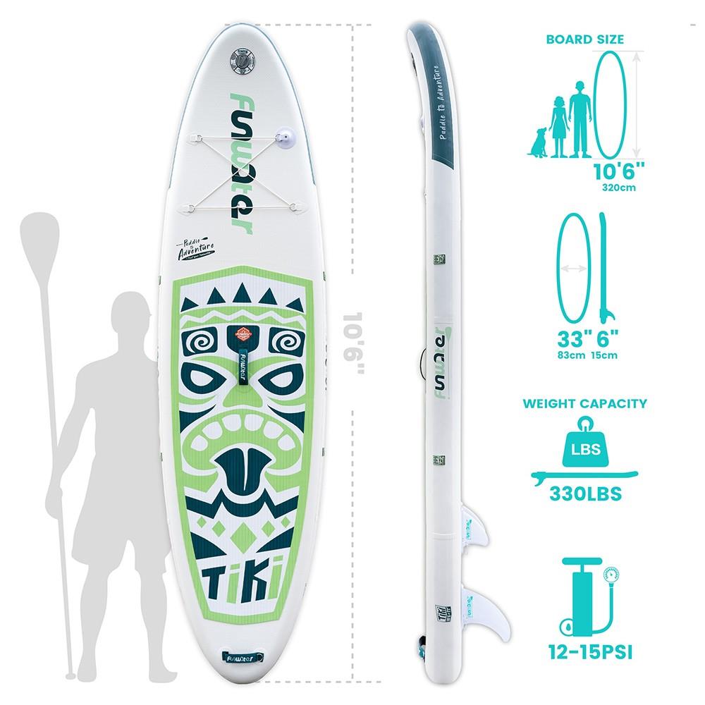 FunWater SUPFW05A NEW TIKI Inflatable Stand Up Paddle Board 10.6'' Long 33' Wide 6' Thick