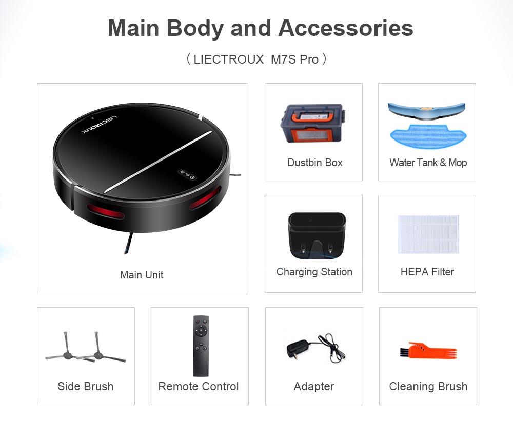 LIECTROUX M7S Pro Robot Vacuum Cleaner, 2D Map Navigation, 4400mAh Battery, Run 110mins, Dry and Wet Mopping - Black