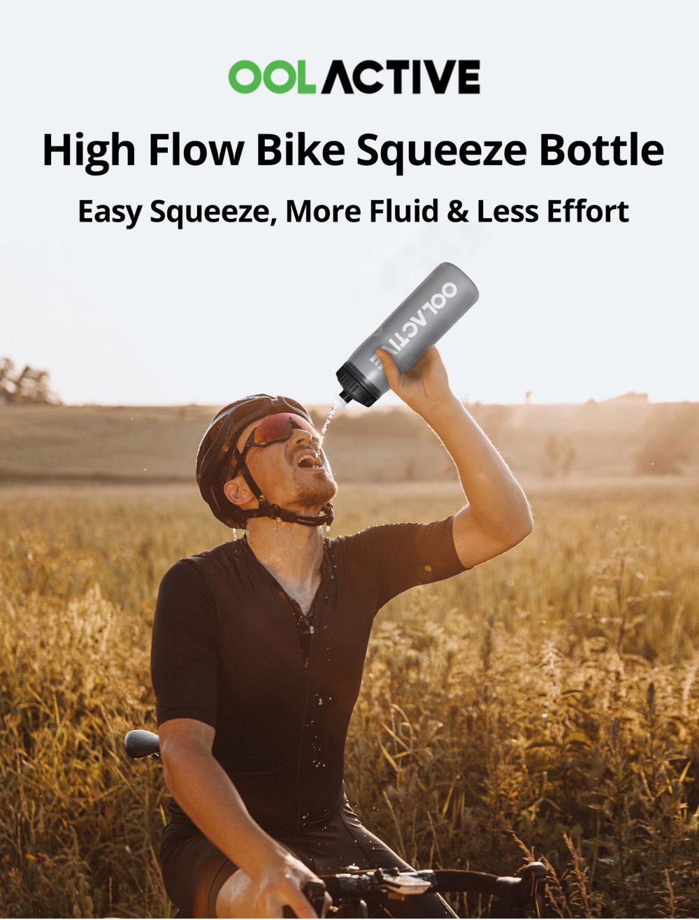 OOLACTIVE 24oz Bike Water Bottle Cycling Squeeze Bottle 600ml - Grey