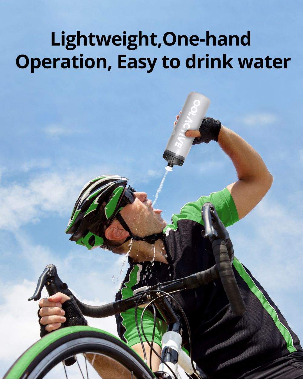 OOLACTIVE 24oz Bike Water Bottle Cycling Squeeze Bottle 600ml - Grey