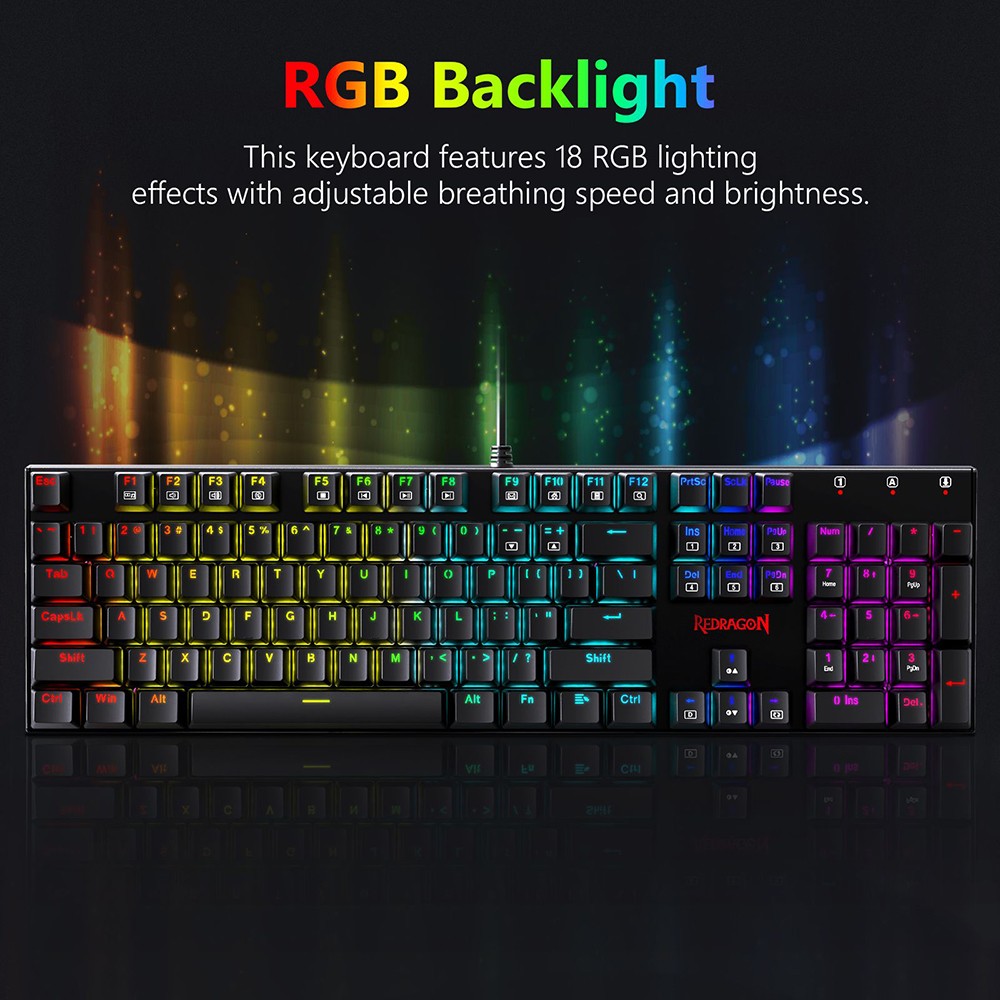 Redragon K565-RGB 104-Key Wired Mechanical Keyboard RGB Backlight US Layout Aluminum Base Red Switch - Black