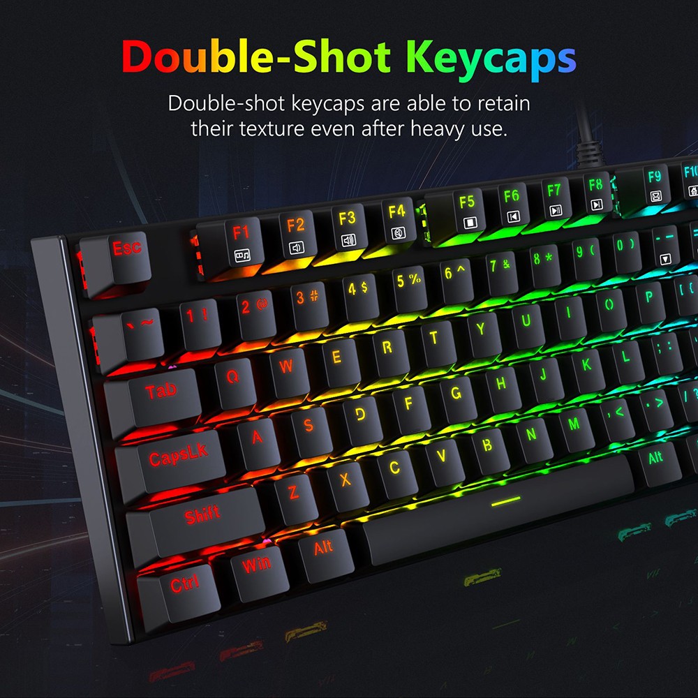 Redragon K565-RGB 104-Key Wired Mechanical Keyboard RGB Backlight US Layout Aluminum Base Red Switch - Black