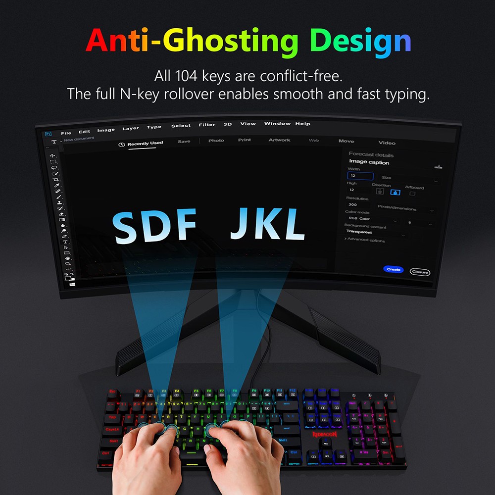 Redragon K565-RGB 104-Key Wired Mechanical Keyboard RGB Backlight US Layout Aluminum Base Red Switch - Black