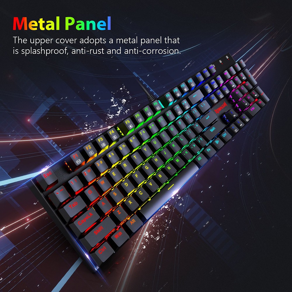 Redragon K565-RGB 104-Key Wired Mechanical Keyboard RGB Backlight US Layout Aluminum Base Red Switch - Black