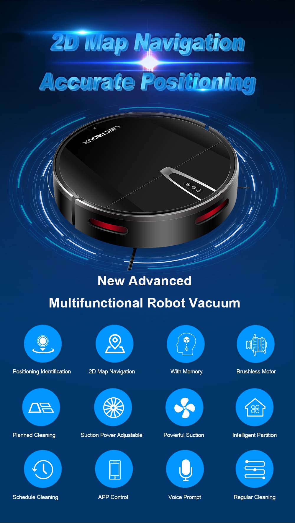 LIECTROUX V3S Pro Robot Vacuum Cleaner, 4000Pa Suction, Dry Wet Mopping, 2D Map Navigation, with Memory, WiFi App Voice Control