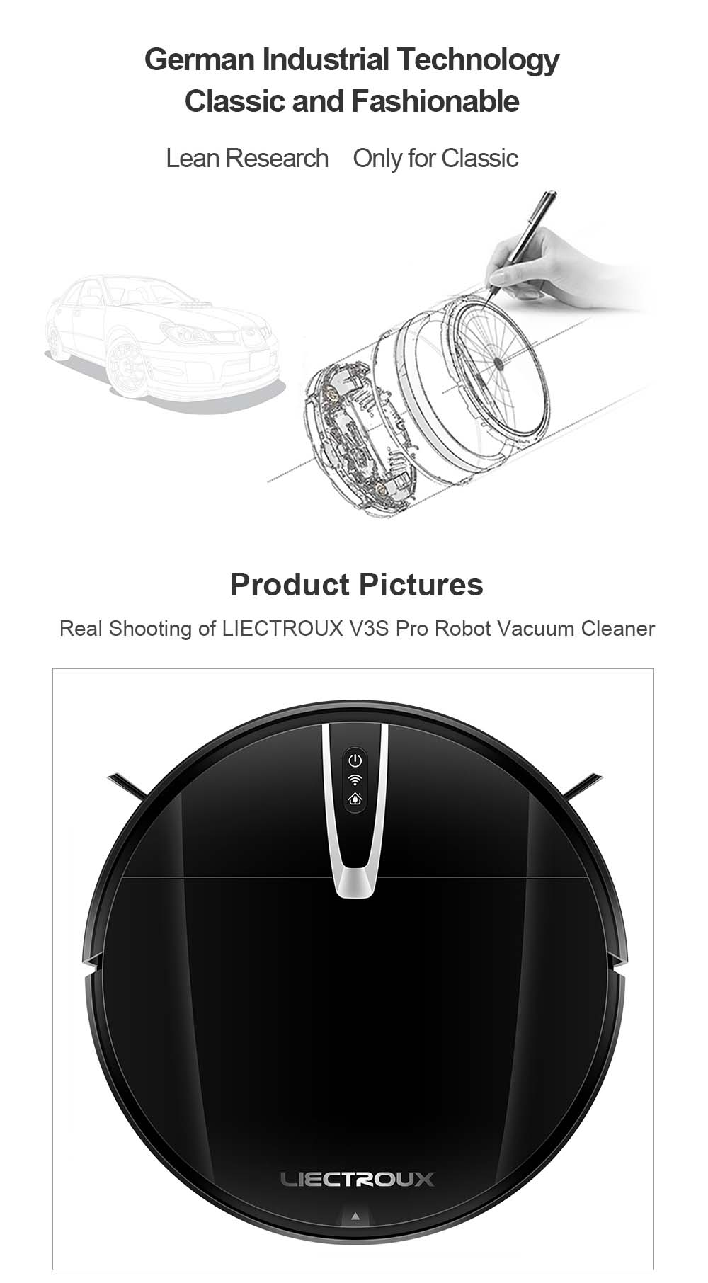 LIECTROUX V3S Pro Robot Vacuum Cleaner, 4000Pa Suction, Dry Wet Mopping, 2D Map Navigation, with Memory, WiFi App Voice Control