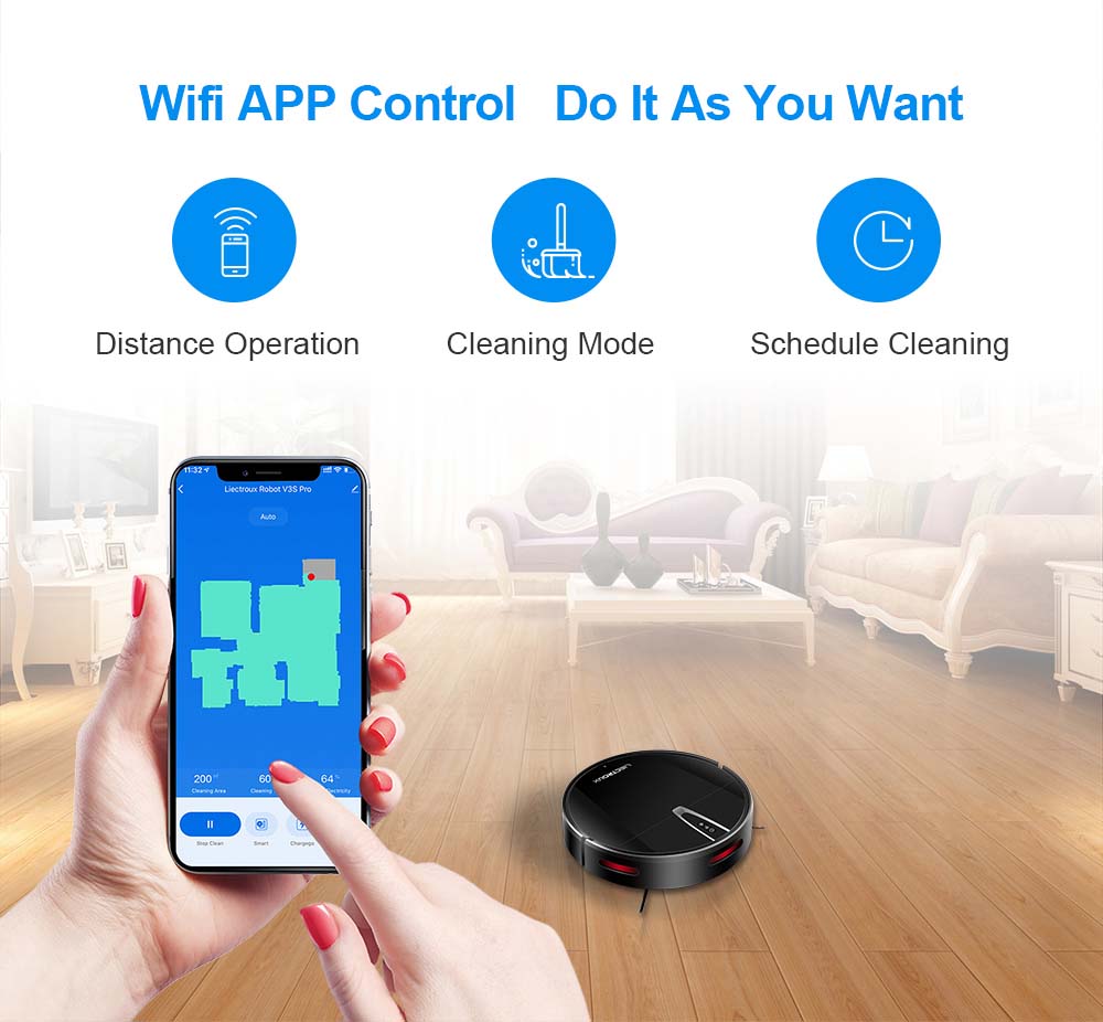 LIECTROUX V3S Pro Robot Vacuum Cleaner, 4000Pa Suction, Dry Wet Mopping, 2D Map Navigation, with Memory, WiFi App Voice Control