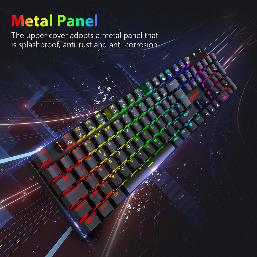 Redragon 105-Key K565-RGB Mechanical Keyboard RGB Backlight German Layout Aluminum Base Red Switch - Black