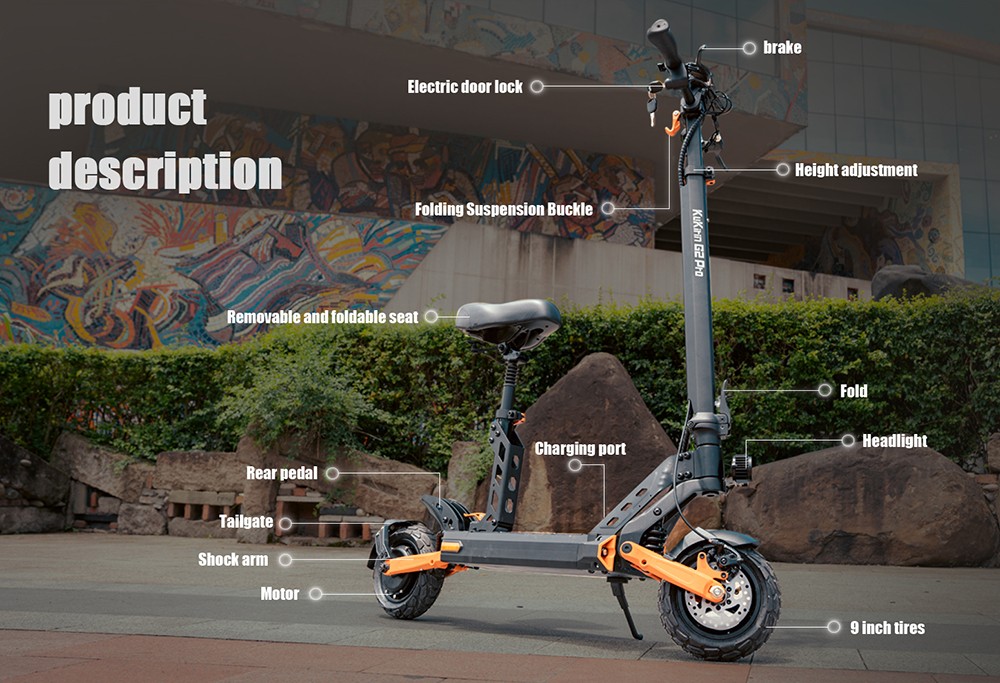 KuKirin G2 Pro Electric Scooter 2024 Version, 600W Brushless Motor, 48V 15.6AH Battery, 9-inch Rubber Vacuum Tires, 45km/h Max Speed, 58km Range, Dual Disc Brakes, Spring Shock Absorber, Detachable Seat