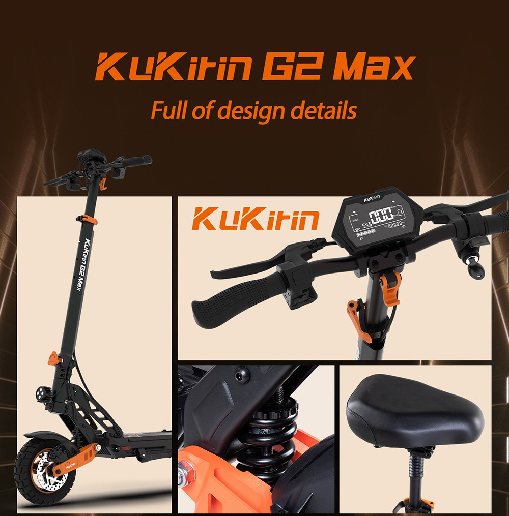 KuKirin G2 Max Electric Scooter 10 Inch Off-road Tires 1000W Motor 55Km/h Max Speed 48V 20Ah Battery 80km Range 120KG Max Load Detachable Seat Adjustable Height
