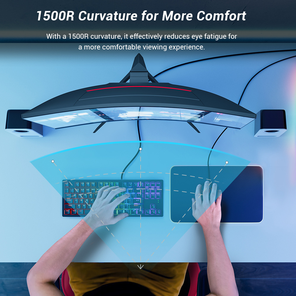 KTC H27S17 27-inch 1500R Curved Gaming Monitor QHD 2560x1440 16:9 ELED 165Hz 99% sRGB 4000:1 Contrast Ratio 1ms MPRT Response Time Low Motion Blur Compatible with FreeSync G-Sync USB HDMI2.0 2xDP1.2 Audio Out VESA Mount
