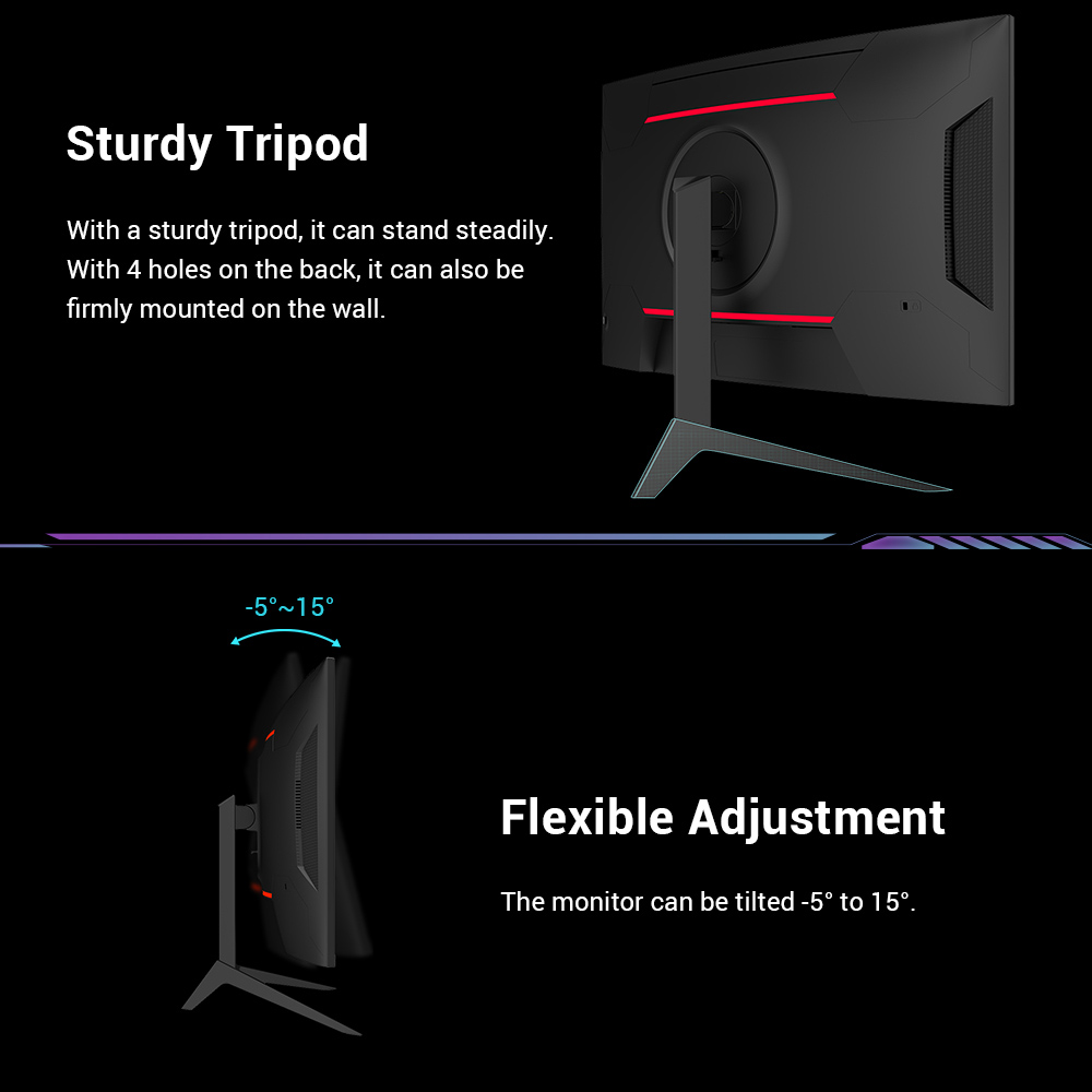 KTC H27S17 27-inch 1500R Curved Gaming Monitor QHD 2560x1440 16:9 ELED 165Hz 99% sRGB 4000:1 Contrast Ratio 1ms MPRT Response Time Low Motion Blur Compatible with FreeSync G-Sync USB HDMI2.0 2xDP1.2 Audio Out VESA Mount