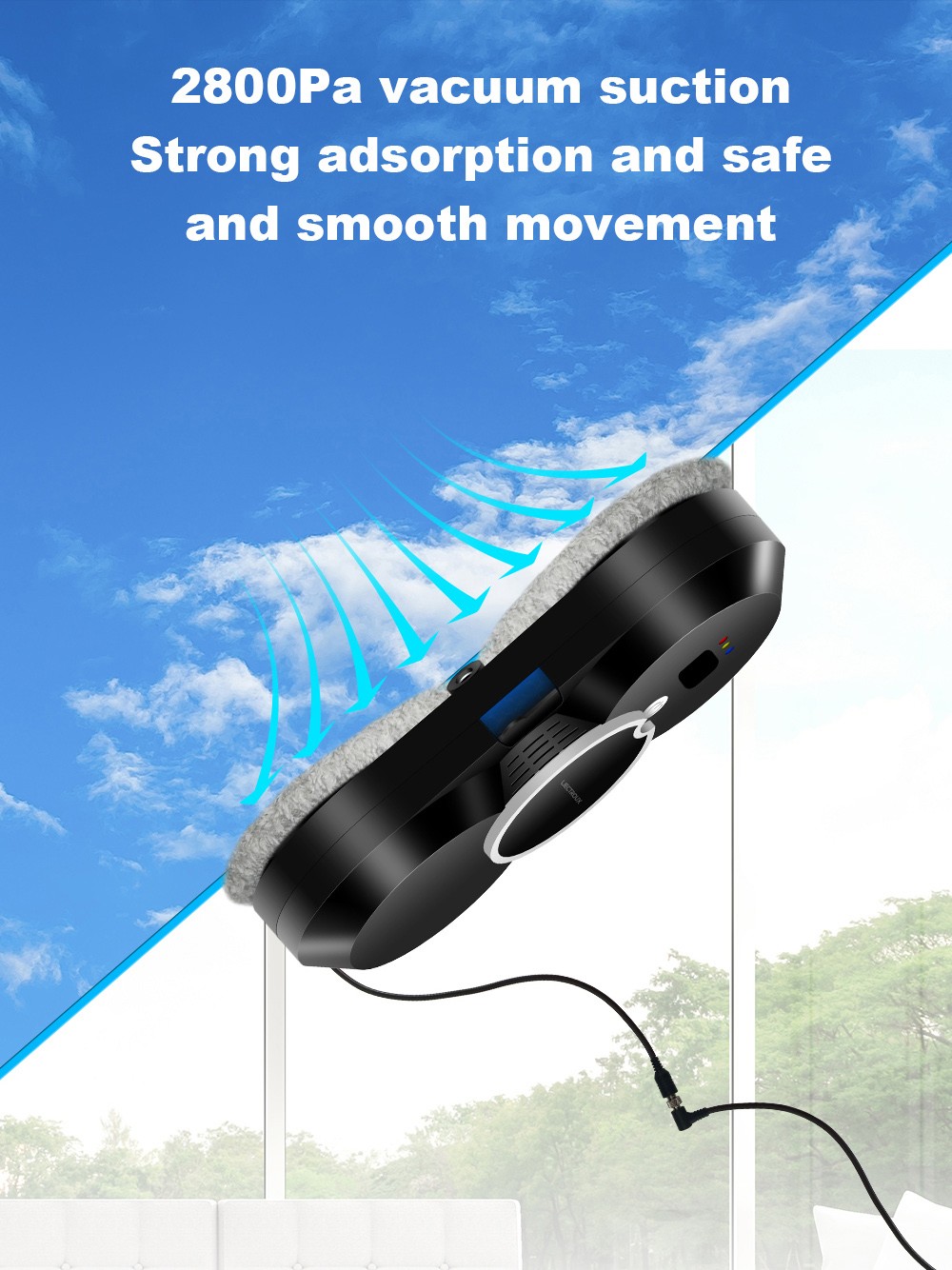 Liectroux HCR-10 Robot Window Cleaner, 30ml Water Tank, Ultrasonic Water Spraying, 2800Pa Suction, 6.8cm Ultra-thin Body
