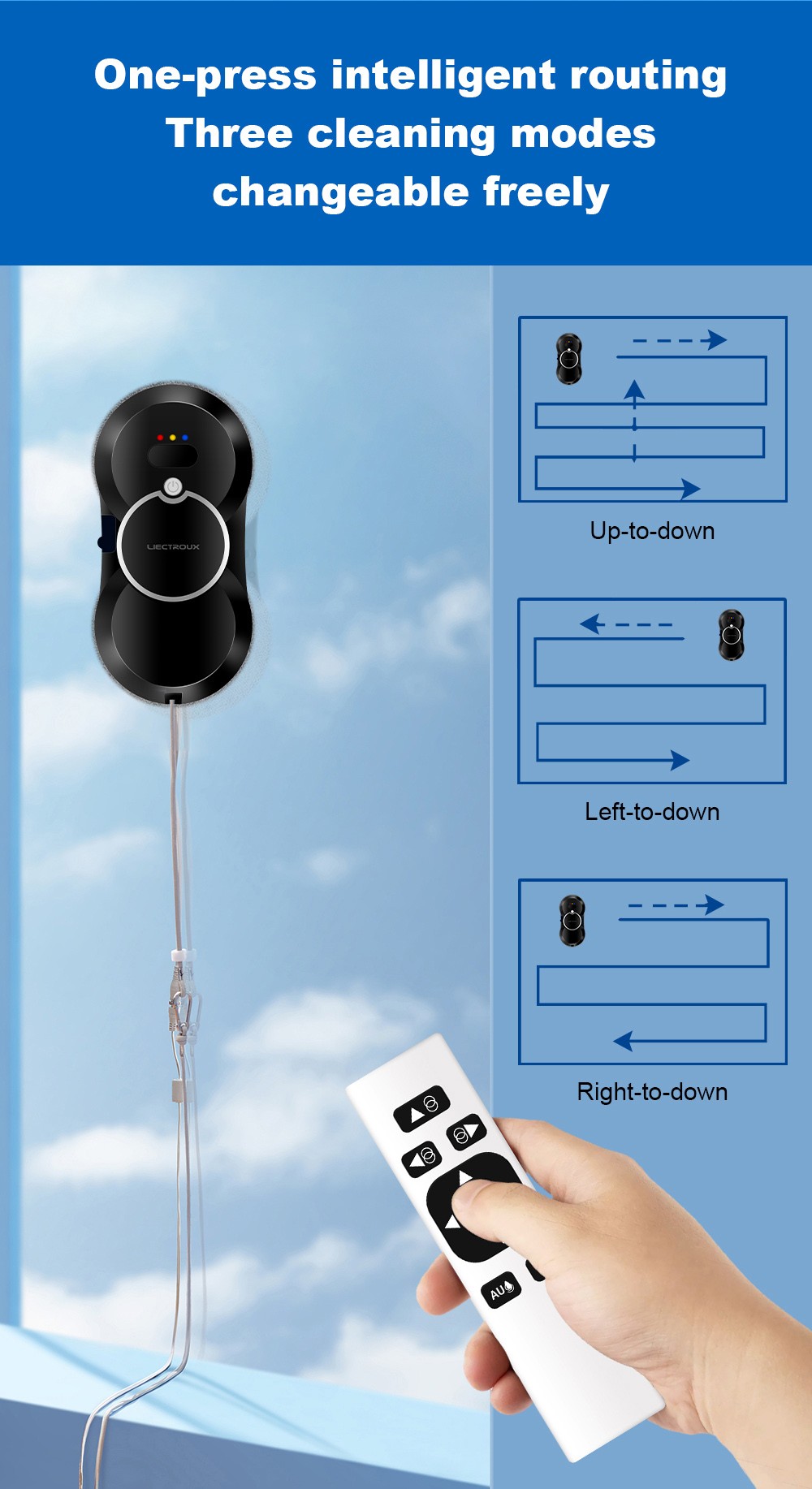 Liectroux HCR-10 Robot Window Cleaner, 30ml Water Tank, Ultrasonic Water Spraying, 2800Pa Suction, 6.8cm Ultra-thin Body