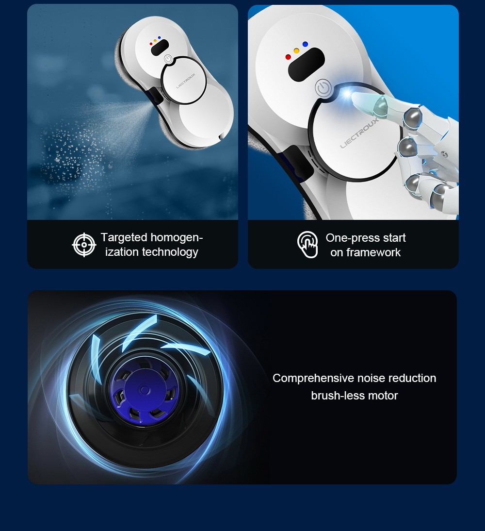 Liectroux HCR-10 Robot Window Cleaner, 30ml Water Tank, Ultrasonic Water Spraying, 2800Pa Suction, 6.8cm Ultra-thin Body