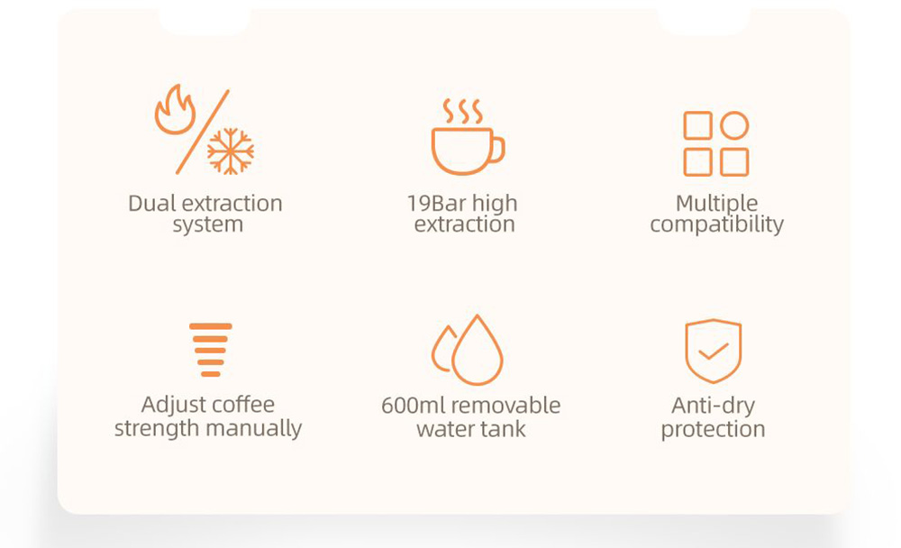 HiBREW H2B 5-in-1 Coffee Maker with Water Level Line, 1450W 19Bar Hot/Cold Capsule Coffee Machine, 600ml Water Tank - Black