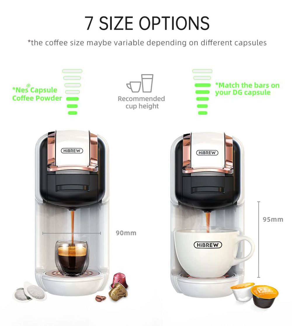 HiBREW H2B 5-in-1 Coffee Maker with Water Level Line, 1450W 19Bar Hot/Cold Capsule Coffee Machine, 600ml Water Tank - Black